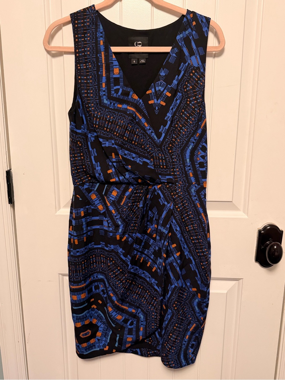 Barneys New York Co Op Black Summer Dress with Blue and Orange Geo Print